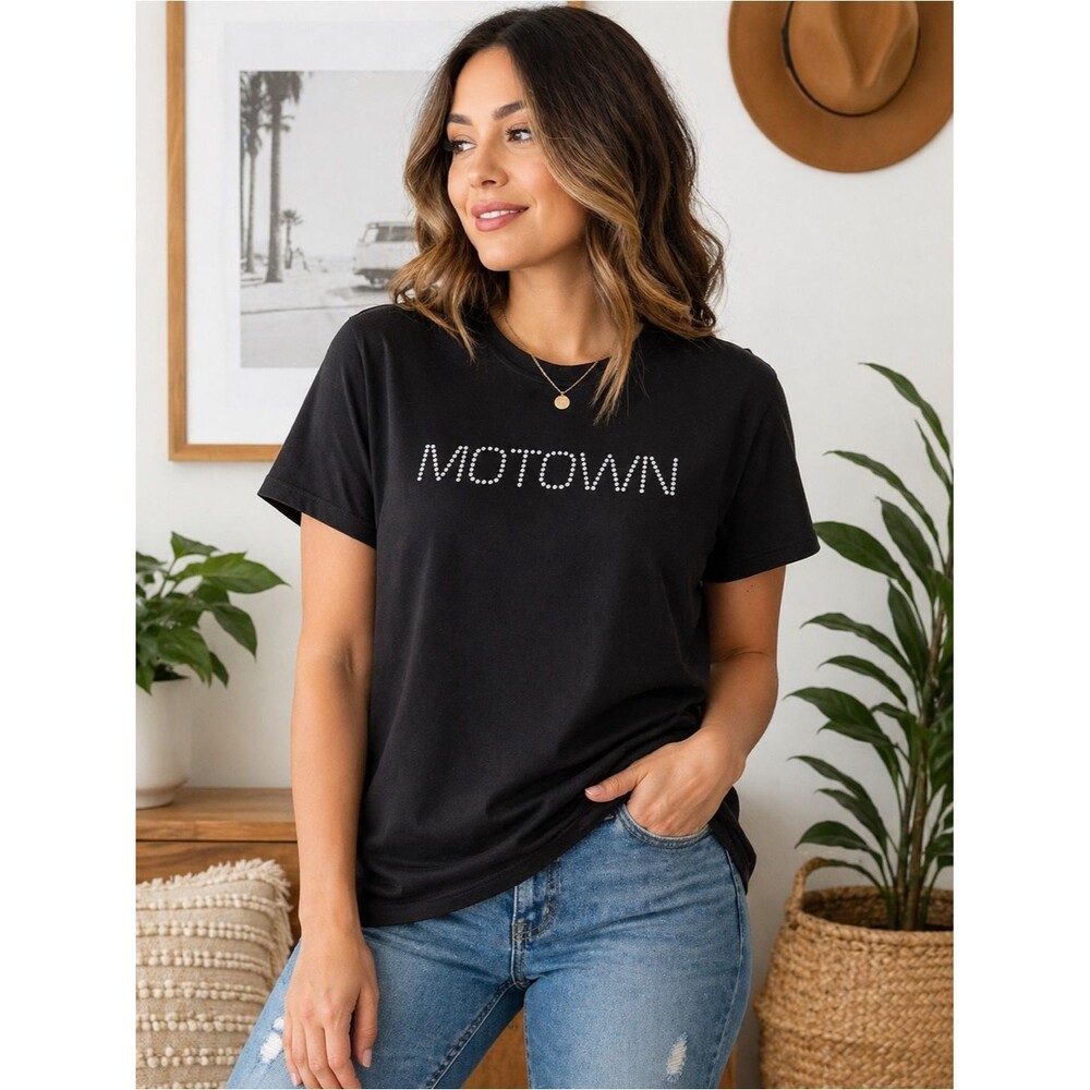 Motown Rhinestone Graphic Tee Black Size XL Fits Like L Vintage Music Shirt